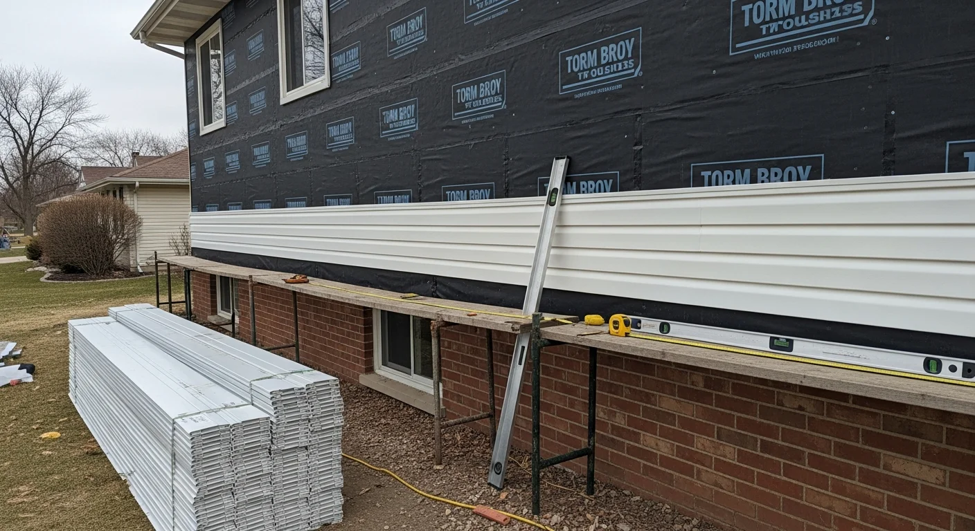 Freshly installed exterior siding on a single-family home in Downers Grove, IL, showing clean panel lines and sealed seams along the front and side walls. The old damaged siding has been fully replaced, giving the home a uniform, weather-ready exterior.